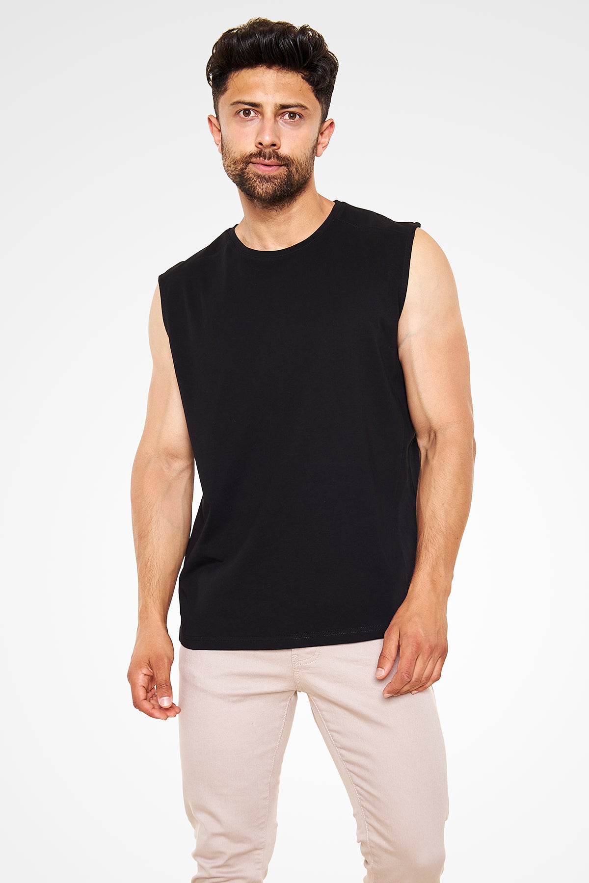 Unisex Regular Siyah Kolsuz - Kesik Kol T-Shirt