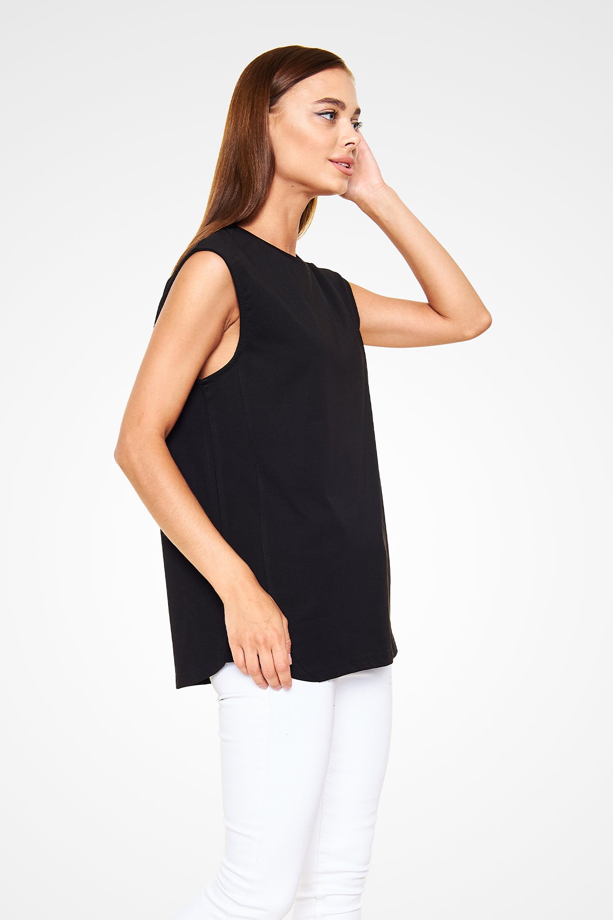 Unisex Regular Siyah Kolsuz - Kesik Kol T-Shirt