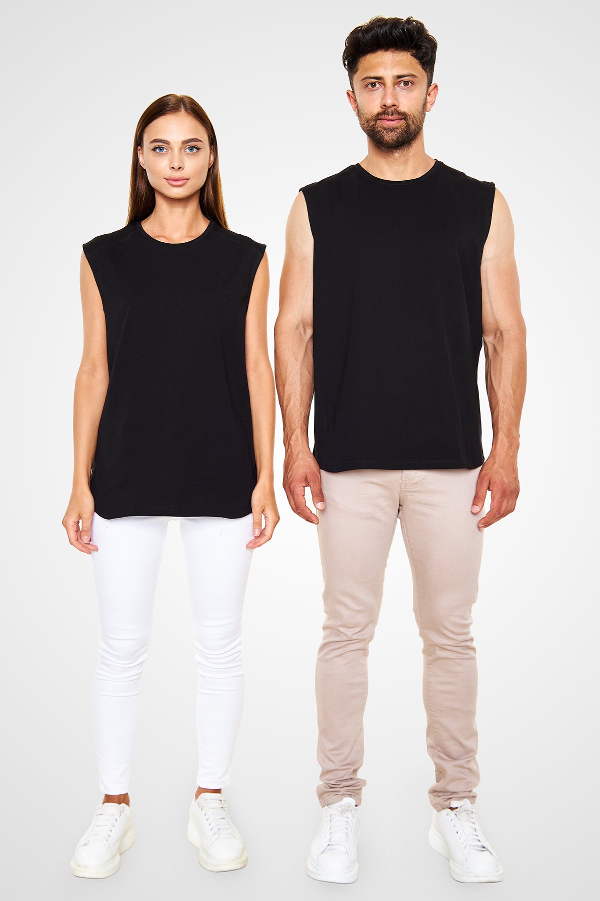 Unisex Regular Siyah Kolsuz - Kesik Kol T-Shirt