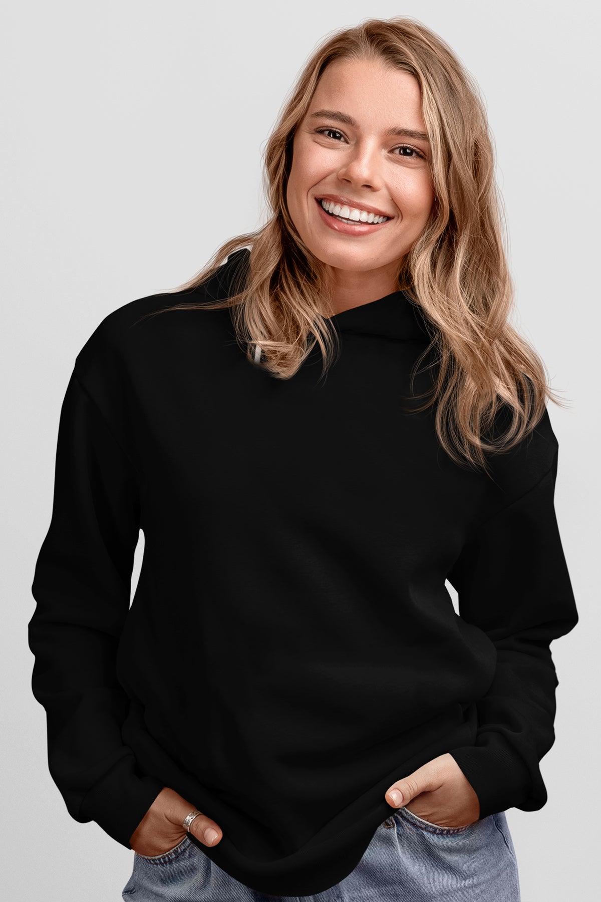 Unisex Regular Siyah Kapşonlu Hoodie