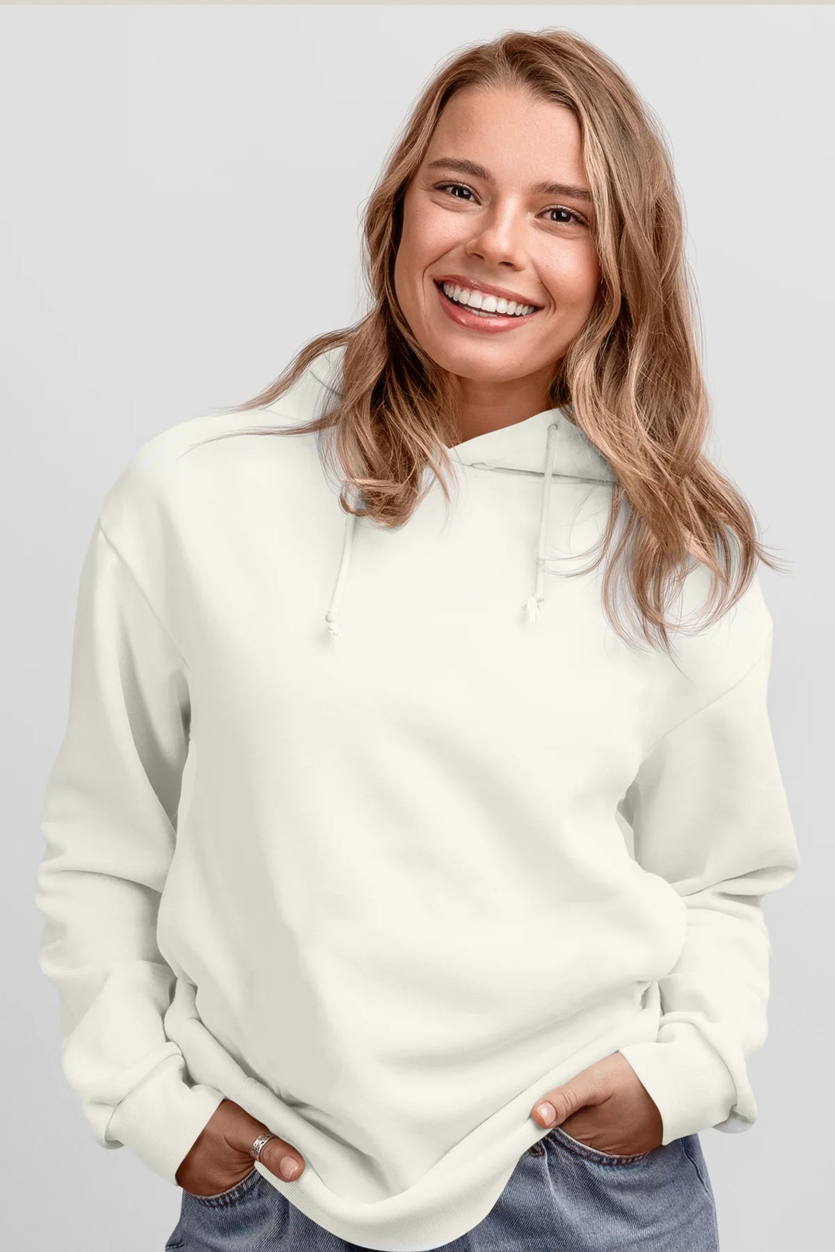 Unisex Regular Ekru Kapşonlu Hoodie