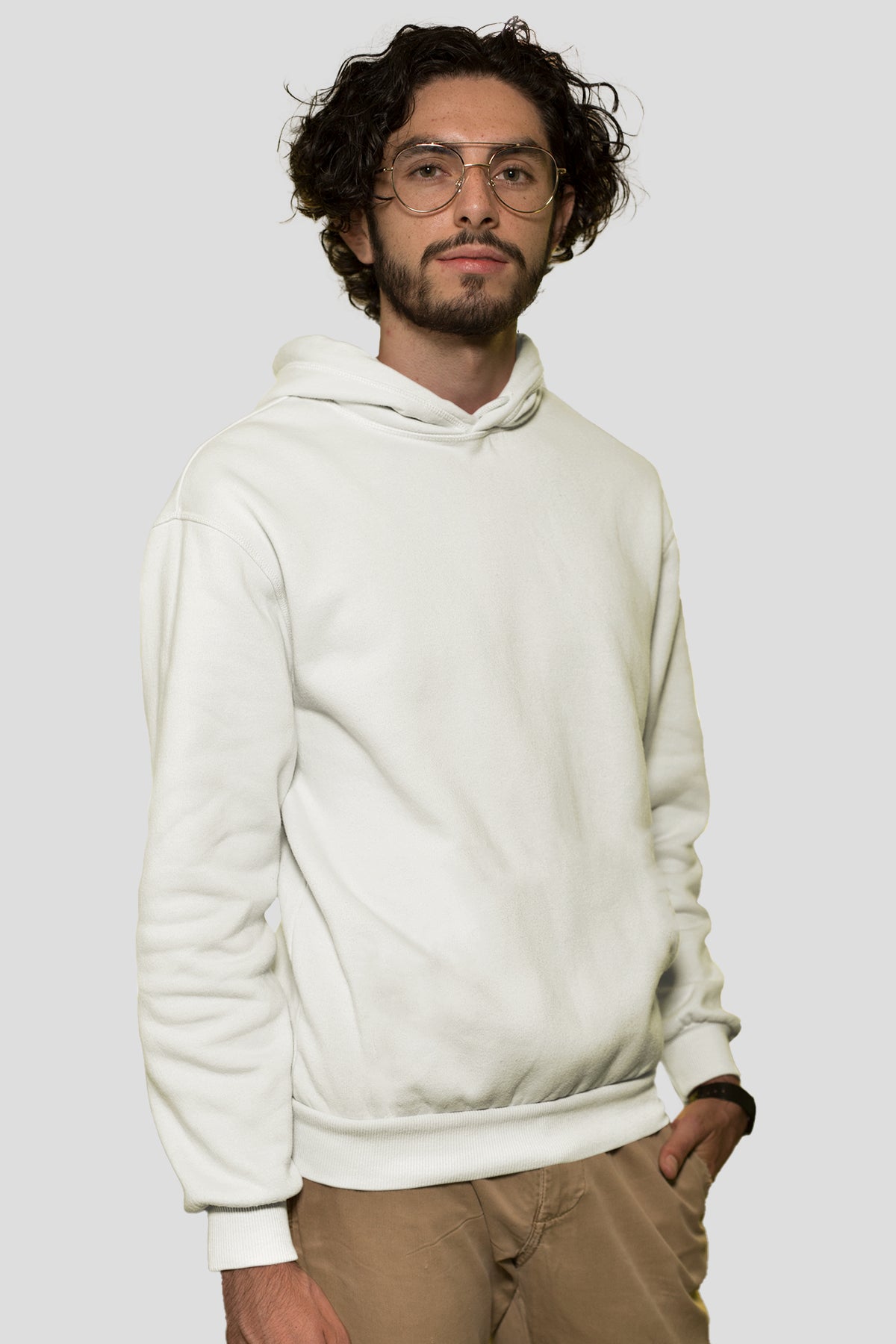Unisex Regular Ekru Kapşonlu Hoodie