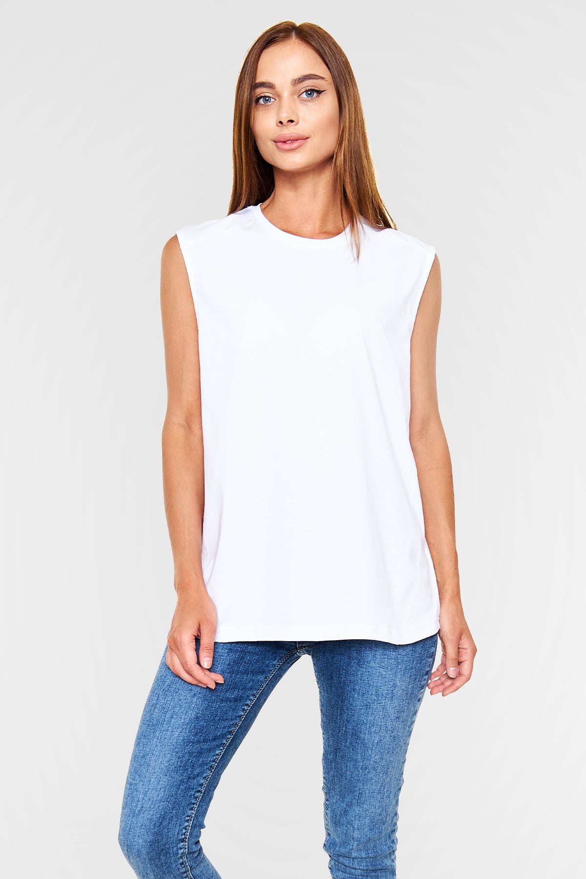 Unisex Regular Beyaz Kolsuz - Kesik Kol T-Shirt