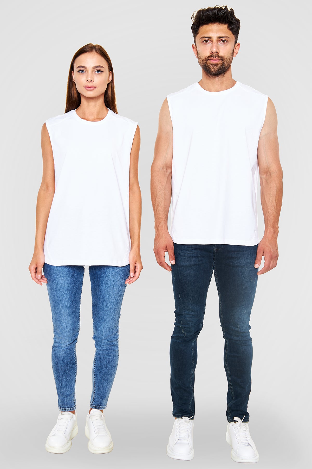 Unisex Regular Beyaz Kolsuz - Kesik Kol T-Shirt